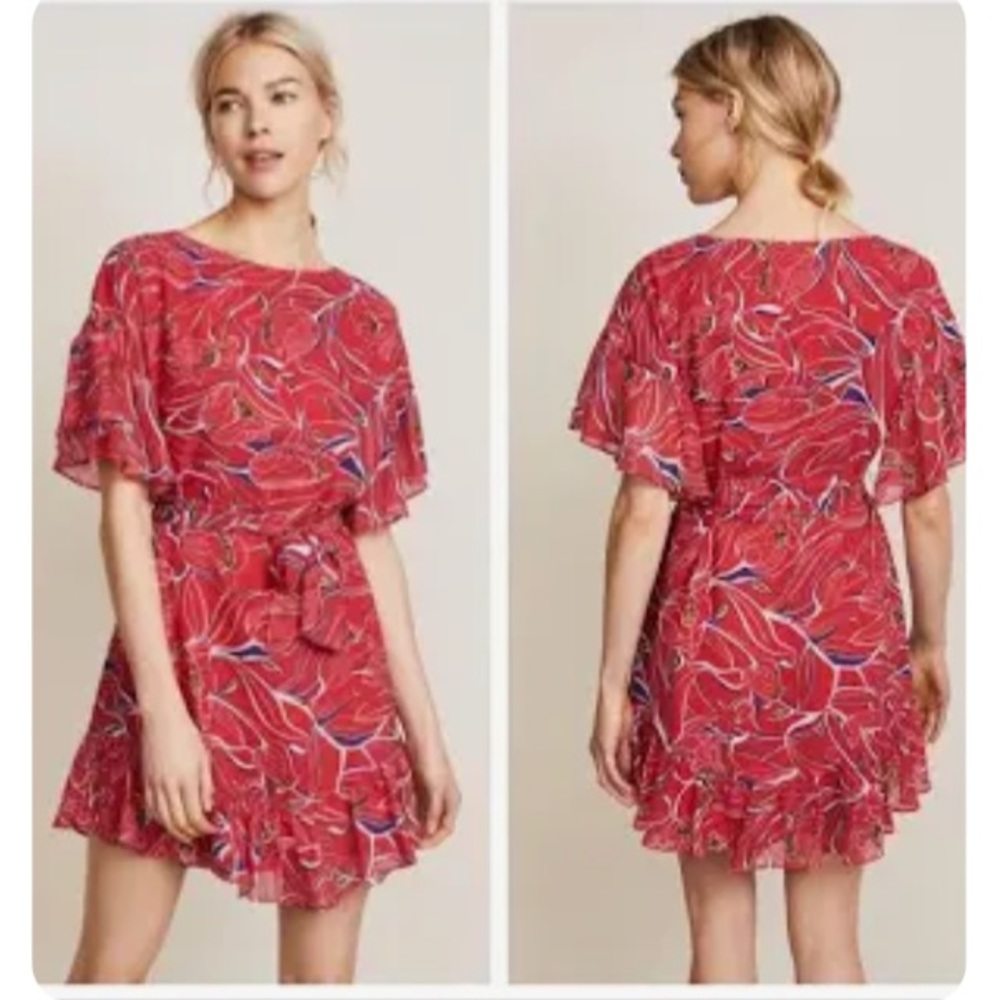 Amanda Uprichard | Fairview Red Print Flutter Sleeve Dress women’s Medium